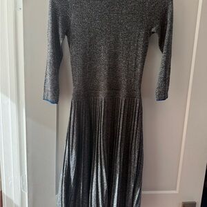 Ted Baker London Metallic Gray Pleated Long-Sleeve Dress